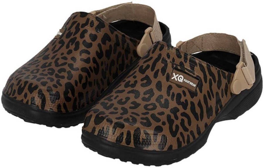XQ Footwear Tuinklompen Panterprint Bruin