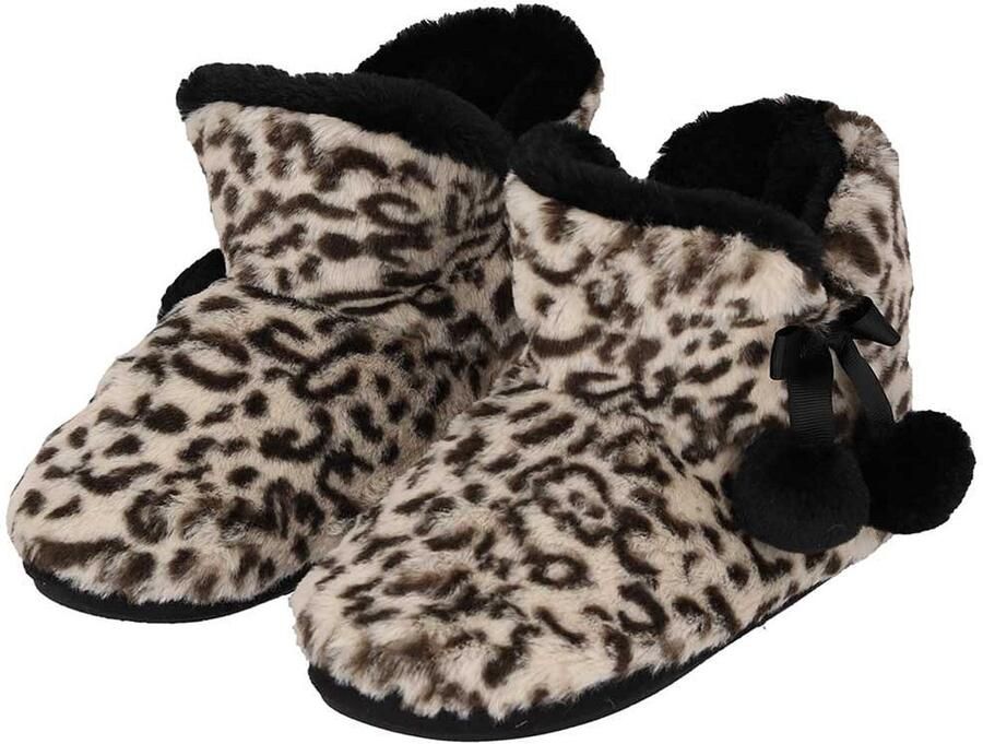 XQ Footwear XQ dames homeboots animal print beige zwart hoog