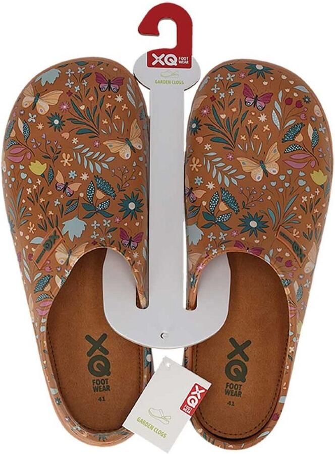 XQ Footwear XQ dames tuinklomp clog garden bruin print butterfly