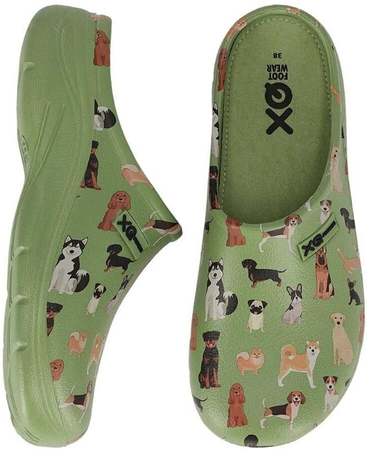 XQ Footwear XQ Tuinklomp dames groen hond print rubber