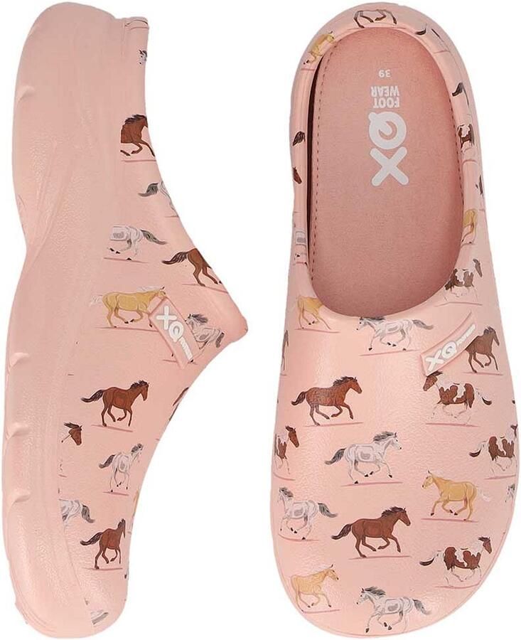 XQ Footwear xq tuinklomp dames roze paarden print