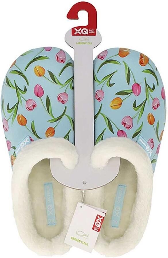 XQ Footwear XQ tuinklompen dames blue tulp print met bont