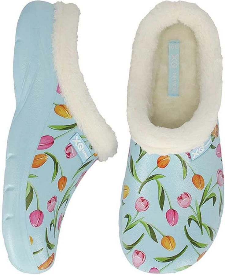 XQ Footwear XQ tuinklompen dames blue tulp print met bont