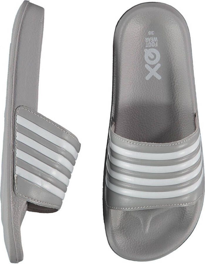 XQ Footwear XQ Slippers Dames Stripes Grijs Badslippers dames Gevormd voetbed