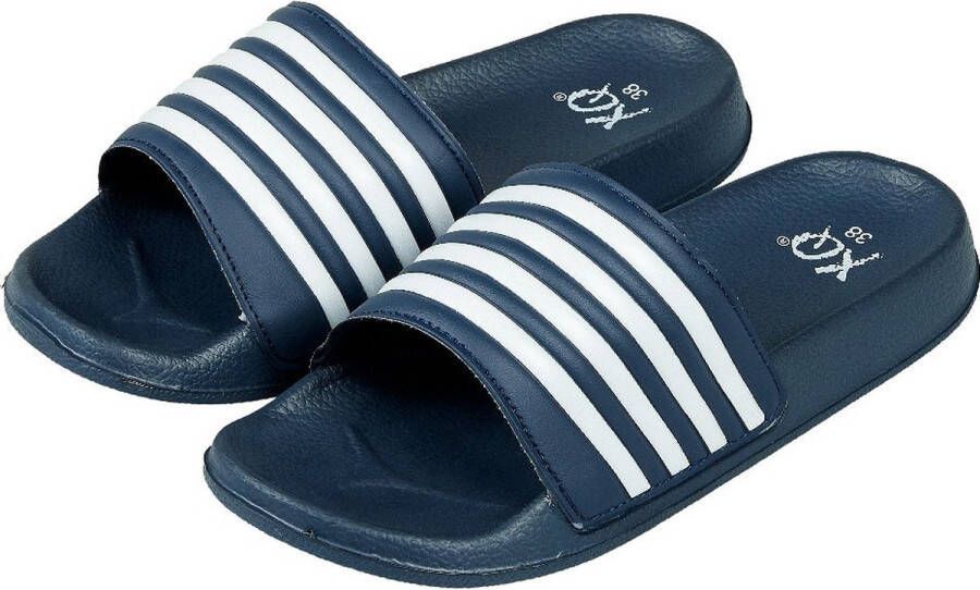 XQ Footwear XQ Slippers Dames Stripes Navy Badslippers dames Gevormd voetbed