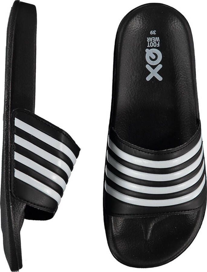 XQ Footwear XQ Slippers Dames Stripes Zwart Badslippers dames Gevormd voetbed