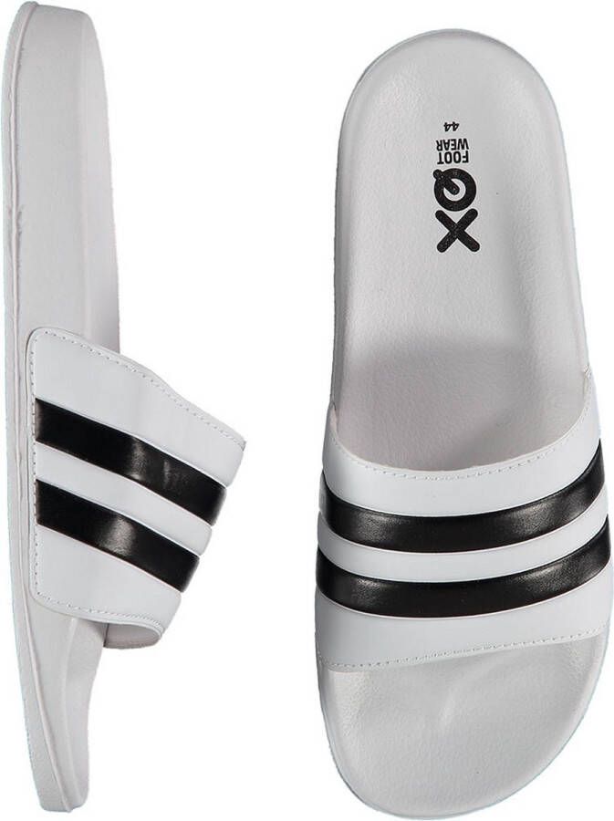 XQ Footwear XQ Slippers Heren Stripes Wit Zwart Badslippers heren
