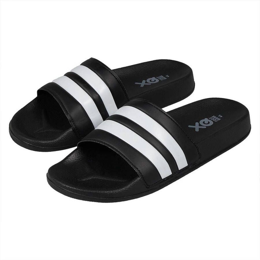 XQ Footwear XQ Slippers Heren Stripes Zwart Wit Badslippers heren