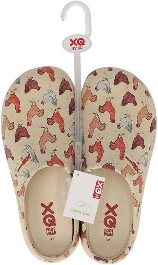 XQ Footwear XQ Tuinklomp dames beige kippen print rubber