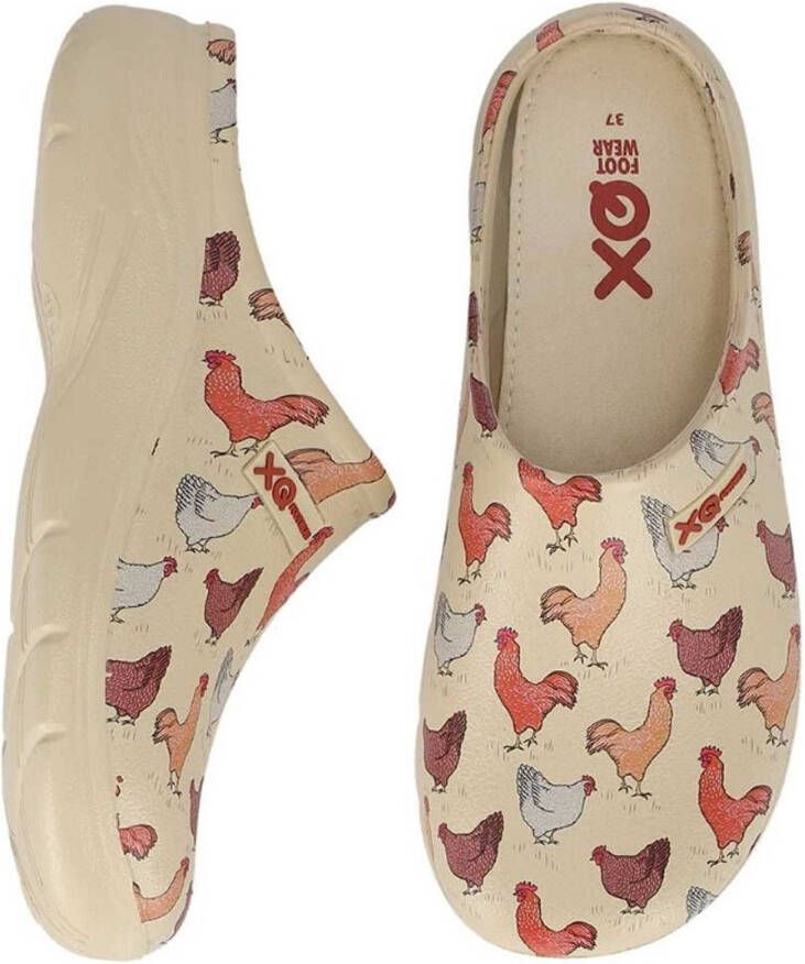 XQ Footwear XQ Tuinklomp dames beige kippen print rubber