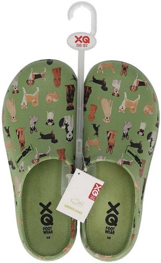 XQ Footwear XQ Tuinklomp dames groen hond print rubber