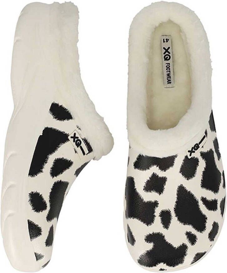 XQ Footwear XQ tuinklompen dames wit zwart koeienprint met bont