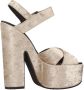 Yellow Velvet High Heel Sandals - Thumbnail 1