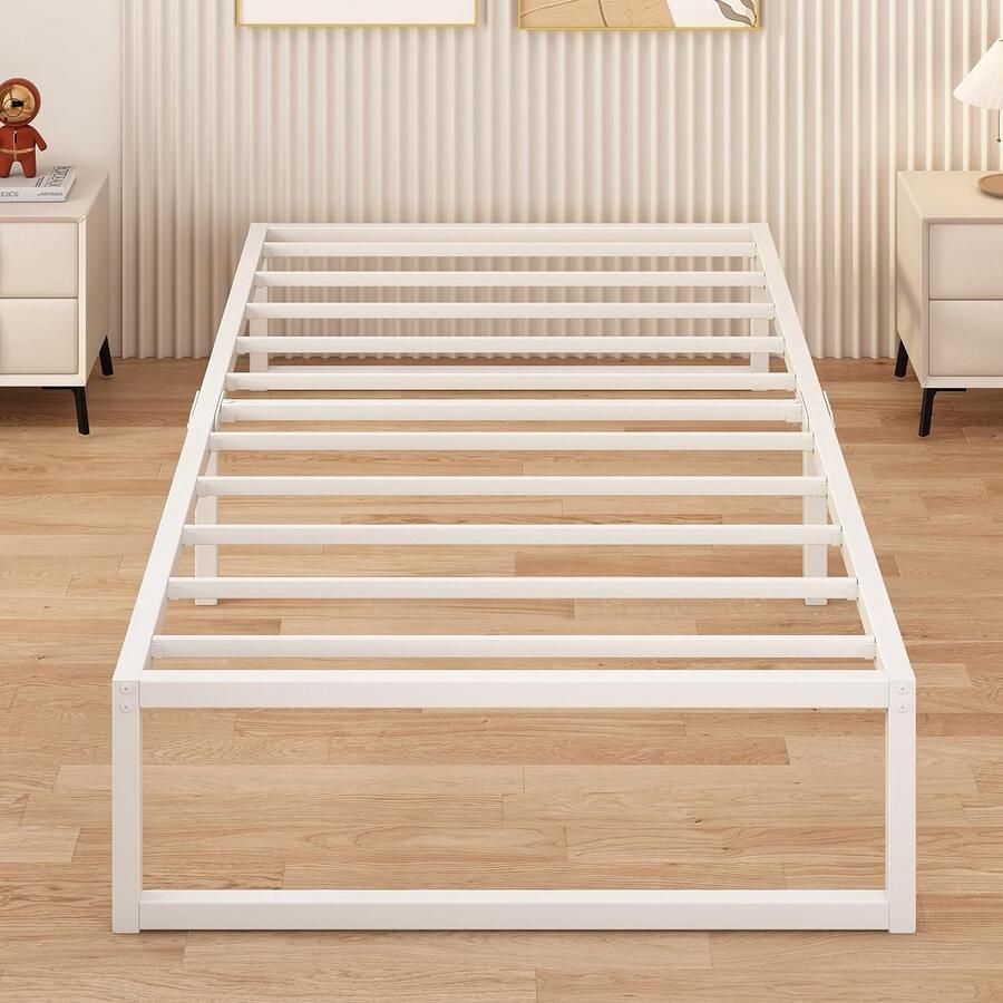 Yicensen Bedframe 80x Metalen Platform Eenpersoonsbedframe met Zware Metalen Latten voor Stabiele Ondersteuning Eenvoudige Montage Geruisloos Geen Boxspring Nodig Hoog Wit