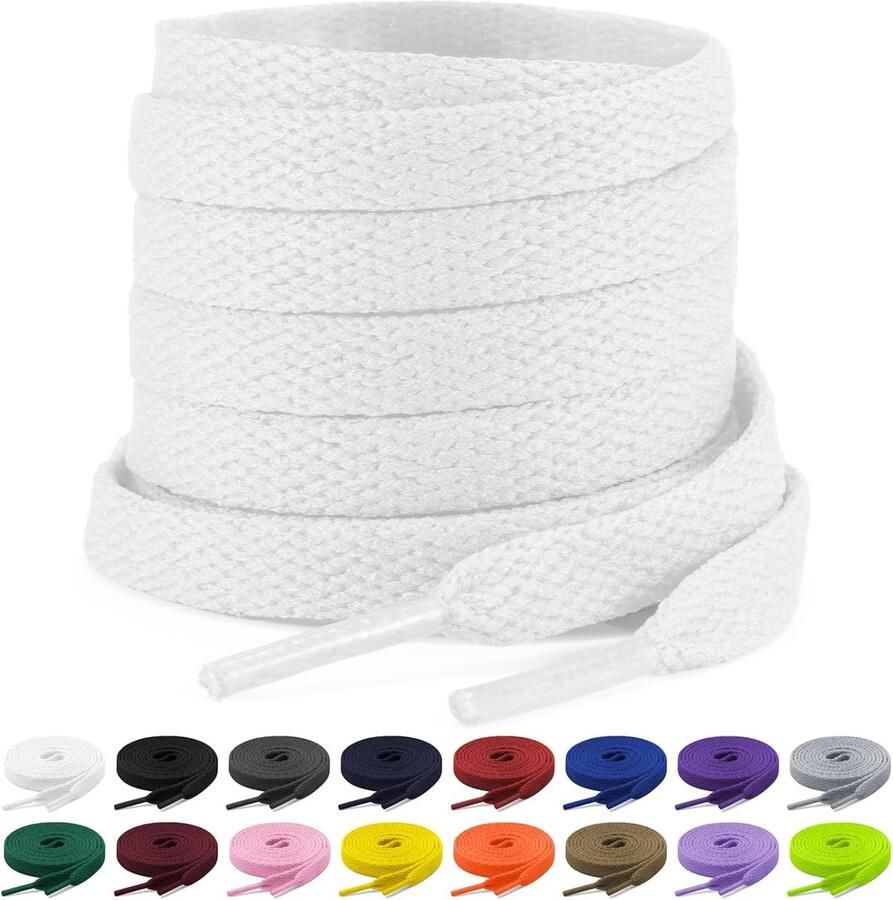 2 Pairs Flat Laces 8 mm Wide Shoelaces Replace t Shoelaces for Sports and Running Shoes Adults and Kids Durable Polyester