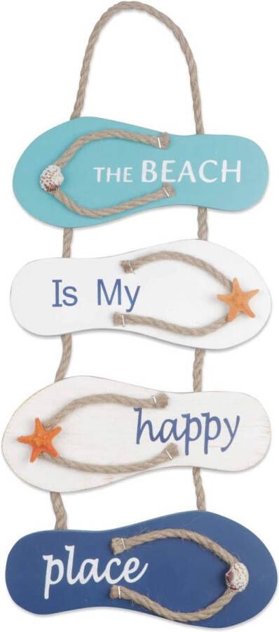 Yiya Nautisch strand flip flop muur orna t houten slippers opknoping decoratie oceaan woondecoratie voor muur en deur wit blauw