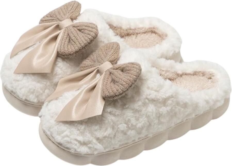 Ynkkvre Dames Slippers Winter Sloffen Huisschoenen Home Sloffen Warme Plüschfütterung & Memory-Schaum Für Hohen Tragekomfort 1 Paar Für Schlafzimmer Küche Büro Drinnen Und Draußen Weiß