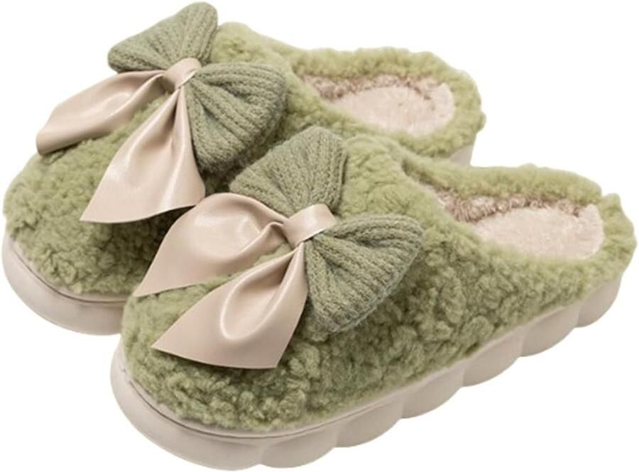 Ynkkvre Dames Slippers Winter Sloffen Huisschoenen Home Sloffen Warme Plüschfütterung & Memory-Schaum Für Hohen Tragekomfort 1 Paar Für Schlafzimmer Küche Büro Drinnen Und Draußen Groente