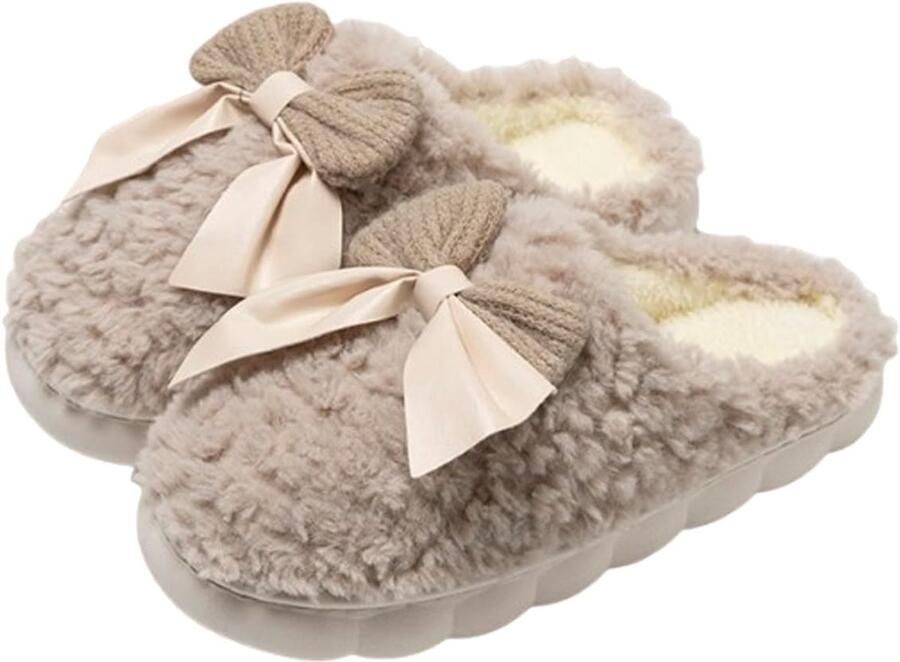 Ynkkvre Dames Slippers Winter Sloffen Huisschoenen Home Sloffen Warme Plüschfütterung & Memory-Schaum Für Hohen Tragekomfort 1 Paar Für Schlafzimmer Küche Büro Drinnen Und Draußen Bruin