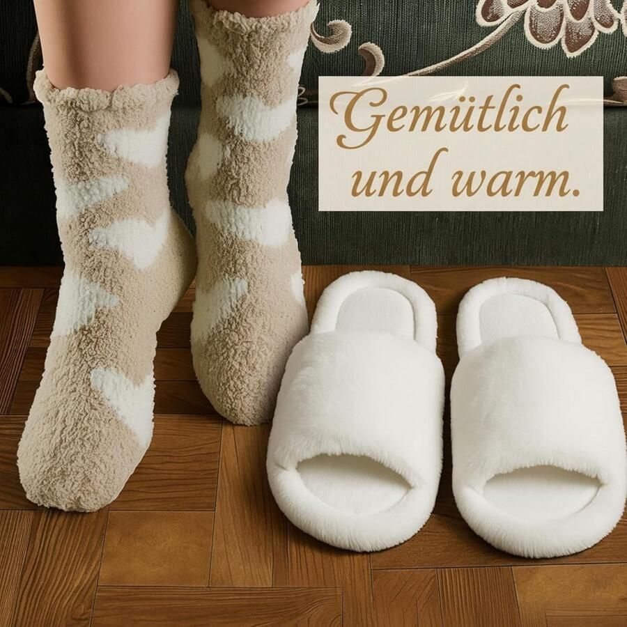 Zachte en Warme Pluche Slippers voor Dames met 2 Paar Sokken Antislip Thermisch Ideaal voor Winter