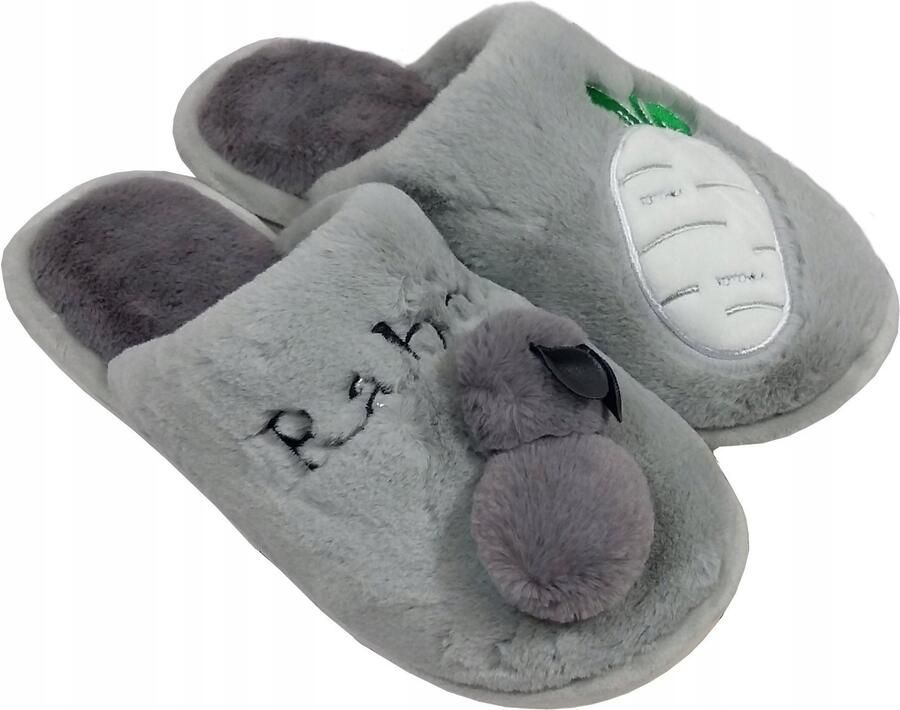 Zachte Pluche Pantoffels met Konijntje Grijs