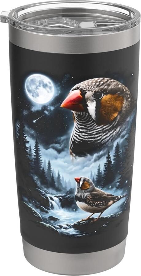 Zebravink op maan retro vogelkijker dubbelwandige thermosbeker