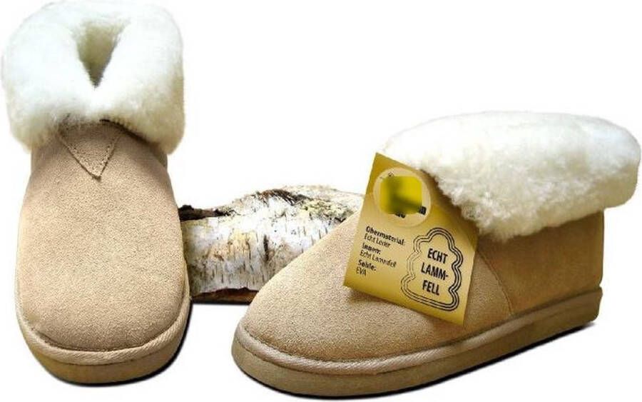 Zenique Lederen huisschoen Pantoffel en gevoerd met lamswol kleur beige en naturel binnenkant