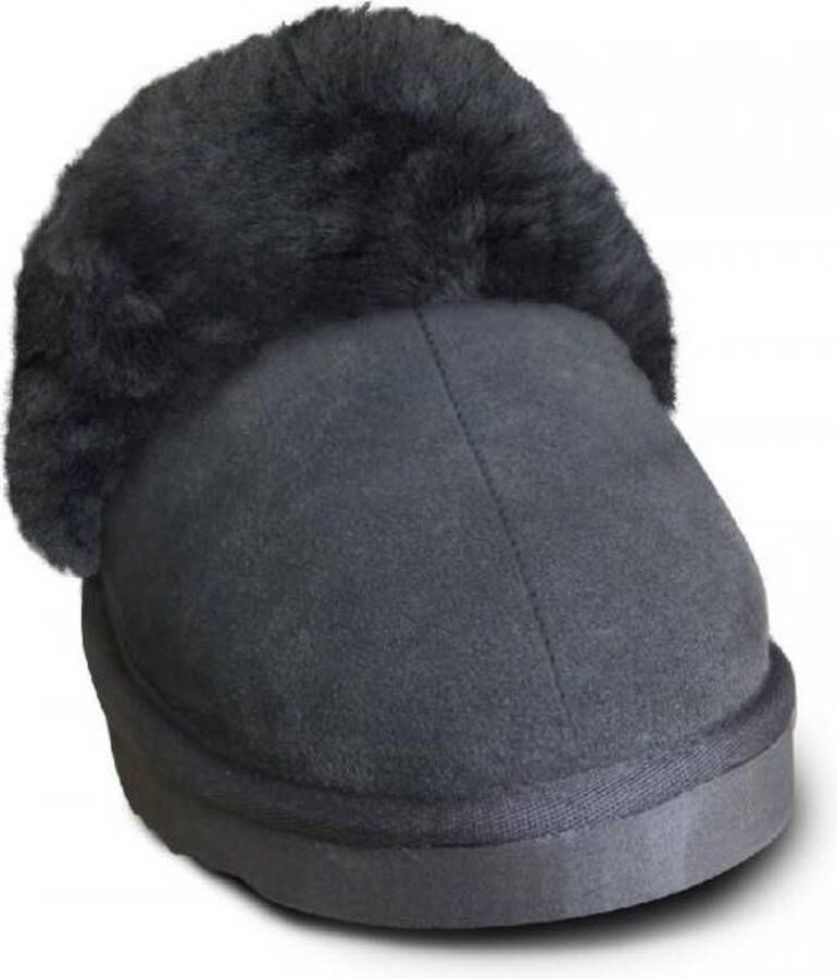 Zenique Lederen instap pantoffels en gevoerd met lamswol kleur antraciet en donkergrijze binnenkant