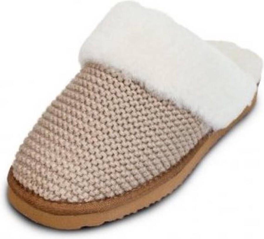 Zenique Wollen instap pantoffels dames gevoerd met lamswol kleur camel met naturel binnenkant