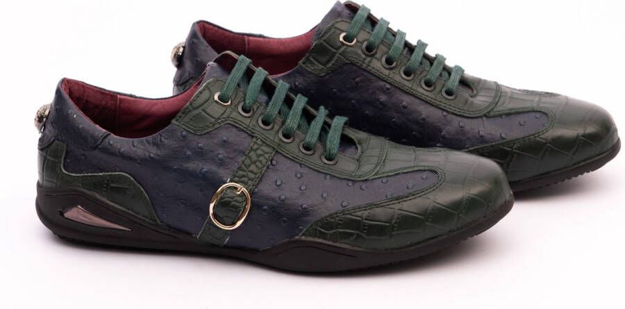 Zerba Heren Sneakers Veterschoenen Blauw Groen Leer Cama