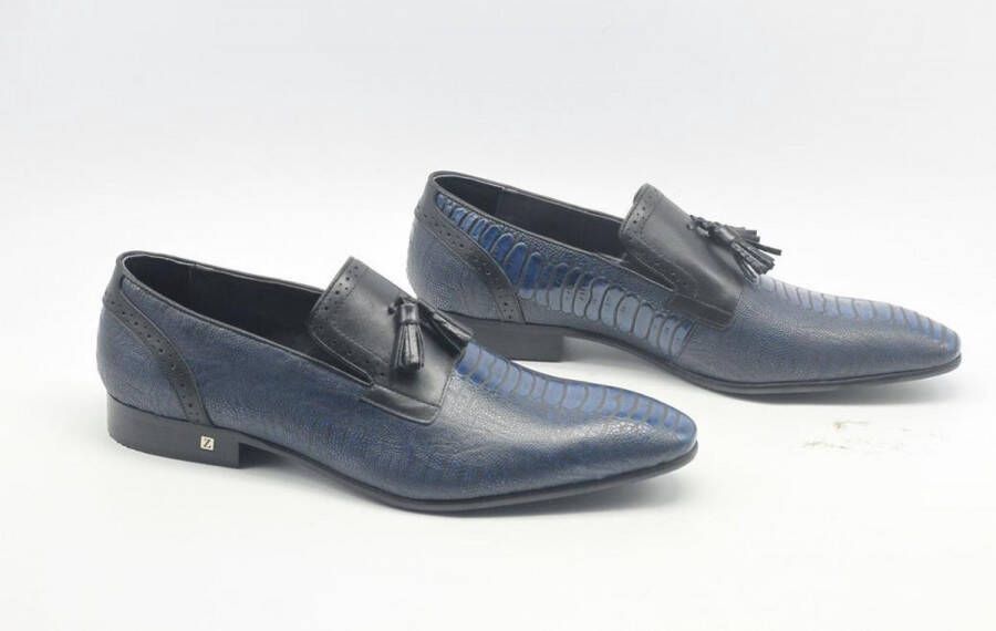 Zerba Heren Instappers Loafers Blauw Leer Guaciano