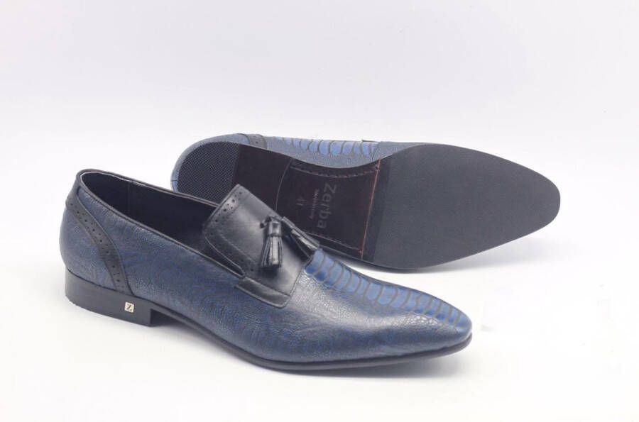 Zerba Heren Instappers Loafers Blauw Leer Guaciano