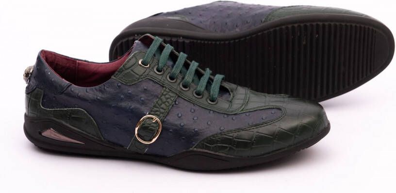 Zerba Heren Sneakers Veterschoenen Blauw Groen Leer Cama