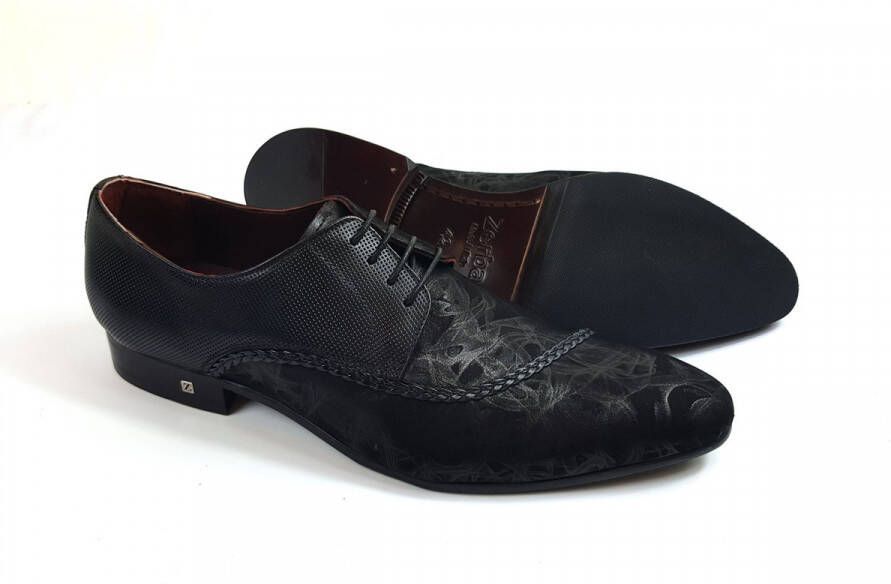 Zerba Heren Sneakers Veterschoenen Blauw Zwart Leer Sarzana