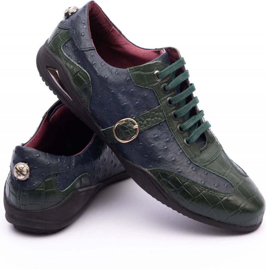 Zerba Heren Sneakers Veterschoenen Blauw Groen Leer Cama - Foto 2