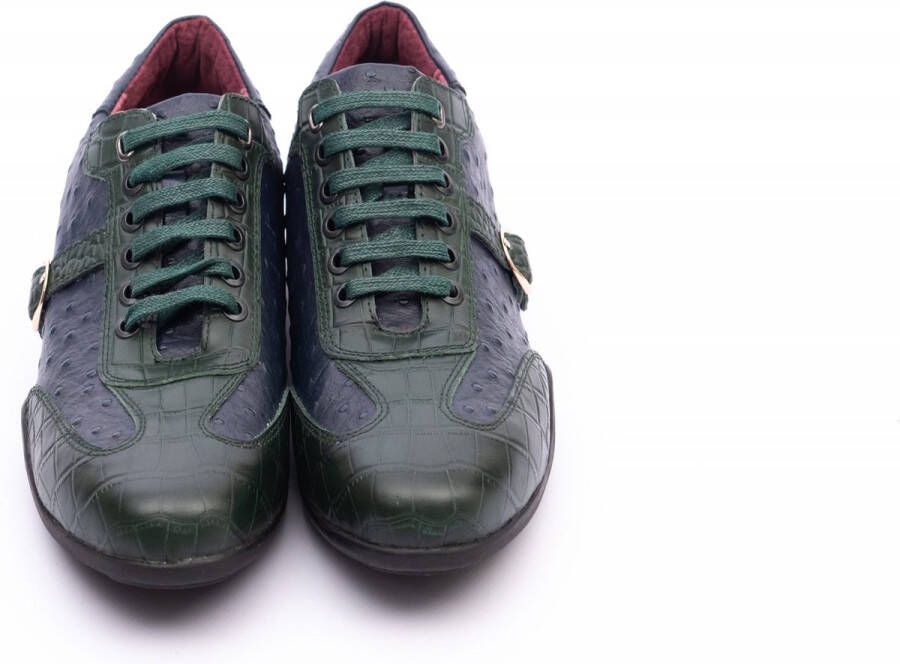 Zerba Heren Sneakers Veterschoenen Blauw Groen Leer Cama - Foto 3