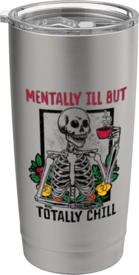 Ziek Maar Totaal Relaxed Skelet Koffie Halloween Dubbelwandige RVS Thermosbeker