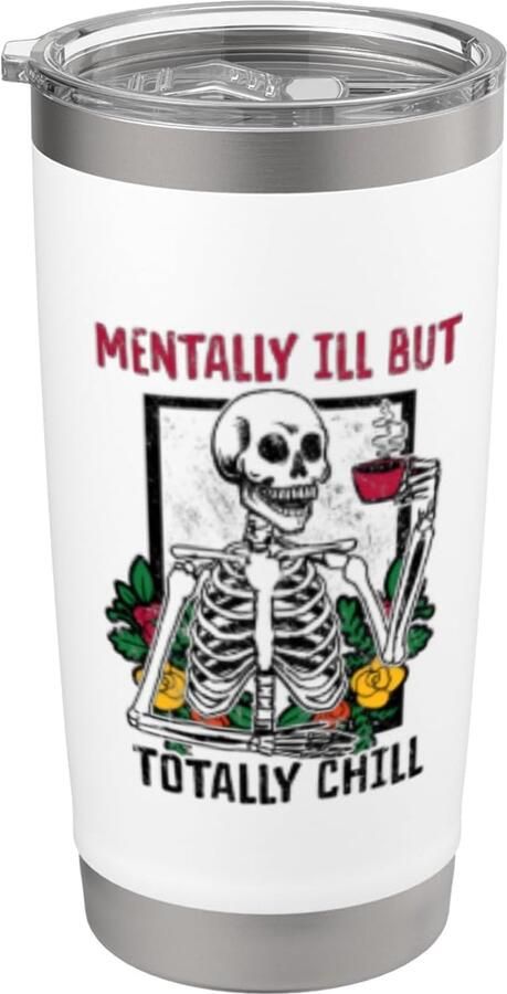 Ziek Maar Totaal Relaxed Skelet Koffie Halloween Thermosbeker