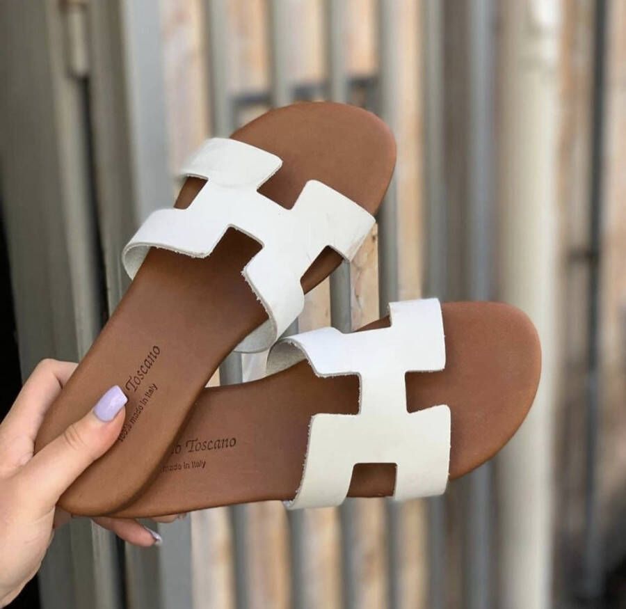 Zign Wite plat slippers-plat muiltjes in echt leer gemaakt in Italy - Foto 1