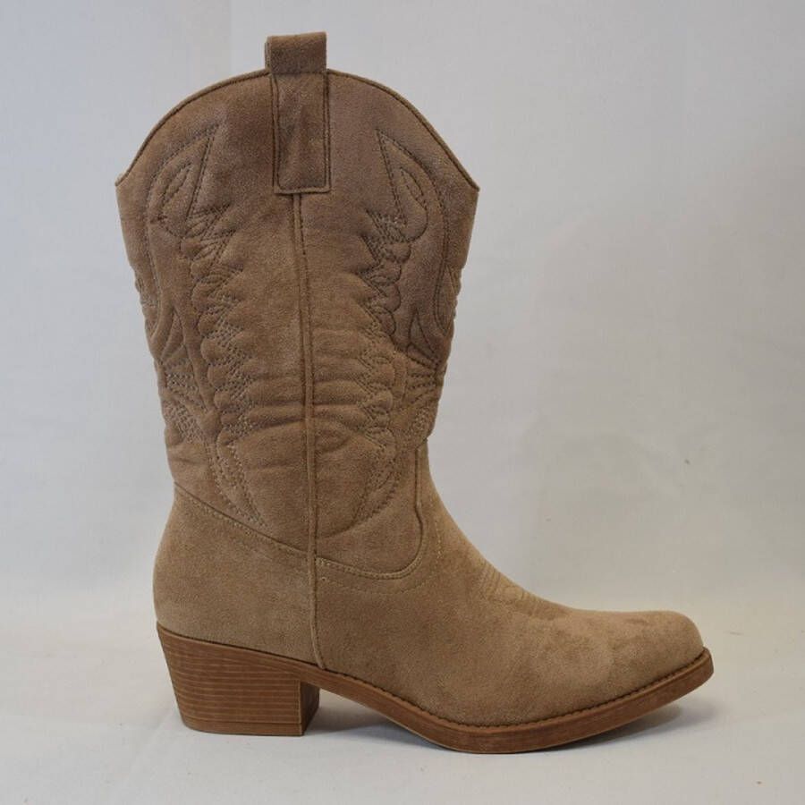 ZoeZo Design cowboylaarzen nieuwe collectie halflange laarzen western laarzen kuitlaarzen suedine met rits hakhoogte taupe