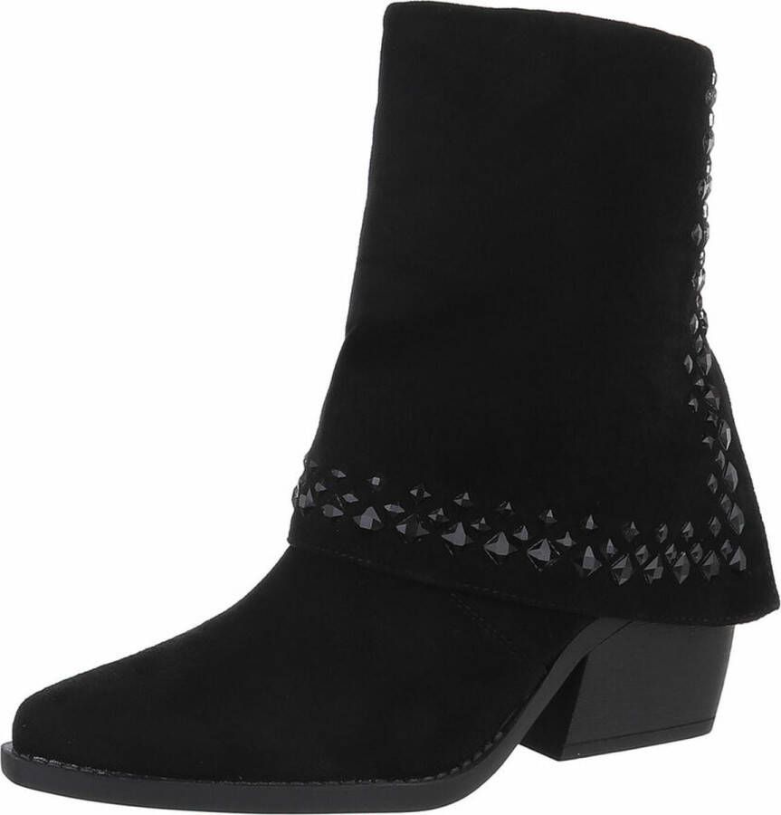 ZoeZo Design cowboylaarzen nieuwe collectie kaplaarzen half lange laarzen western laarzen suedine met kap met studs in zwart hakhoogte