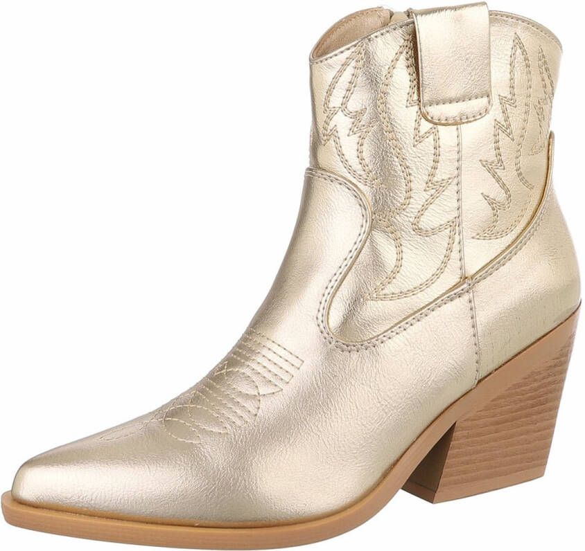ZoeZo Design cowboylaarzen nieuwe collectie voorjaar zomer enkel laarzen western laarzen kunstleder met rits hakhoogte goud