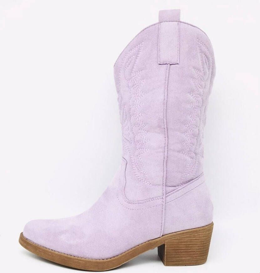 ZoeZo Design cowboylaarzen nieuwe collectie voorjaar zomer halflange laarzen western laarzen kuitlaarzen suedine met rits hakhoogte paars lila