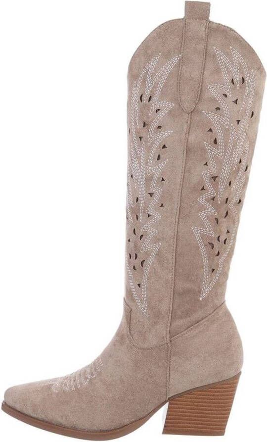 ZoeZo Design cowboylaarzen nieuwe collectie voorjaar zomer lange laarzen western laarzen suedine met rits hakhoogte beige opengewerkte bovenzijde Boho Ibiza