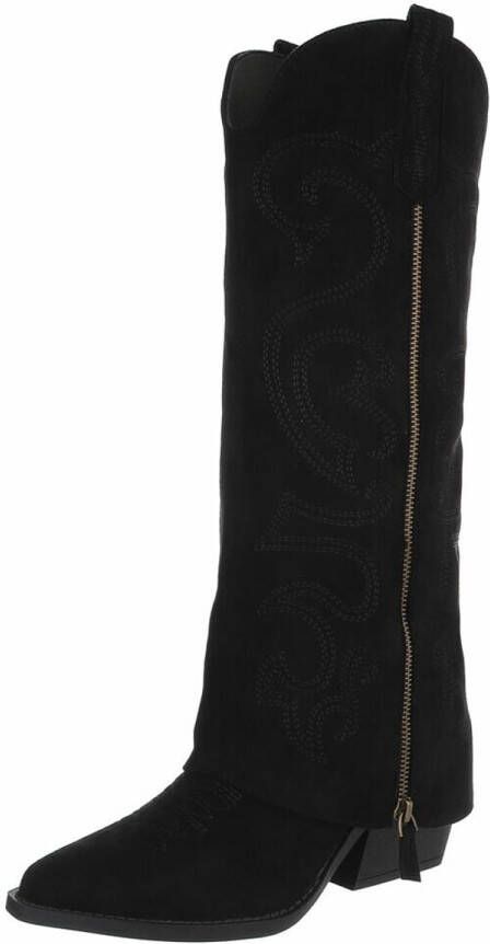 ZoeZo Design cowboylaarzen zwart kaplaarzen lange laarzen western laarzen suedine hakhoogte sierrits sierstiksel