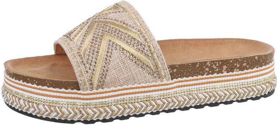 ZoeZo Design damesslippers zomerslippers strandslippers slippers kunstleder PU stof goud khaki beige