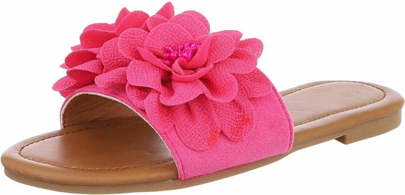 ZoeZo Design damesslippers zomerslippers strandslippers slippers PU stof fuchsia roze pink met bloem