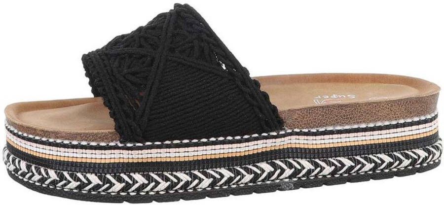 ZoeZo Design damesslippers zomerslippers strandslippers slippers PU stof zwart multi