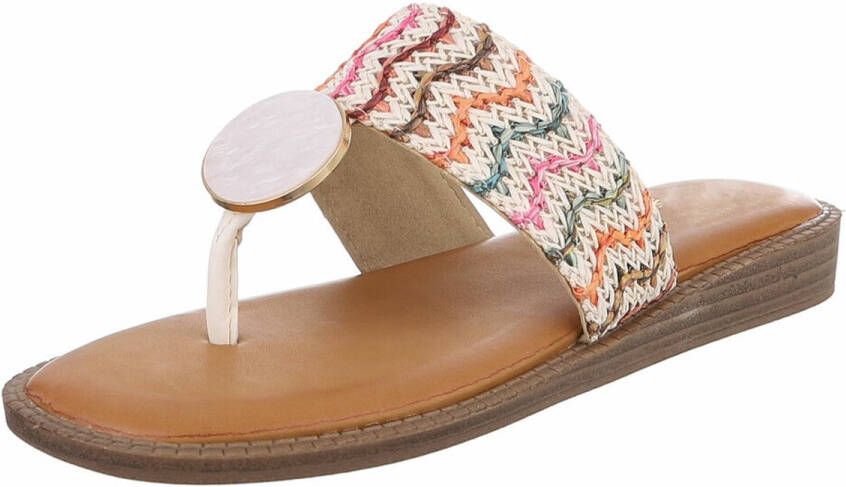 ZoeZo Design damesslippers zomerslippers strandslippers slippers teenslippers PU stof wit multi
