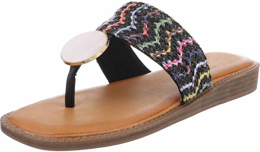 ZoeZo Design damesslippers zomerslippers strandslippers slippers teenslippers PU stof zwart multi
